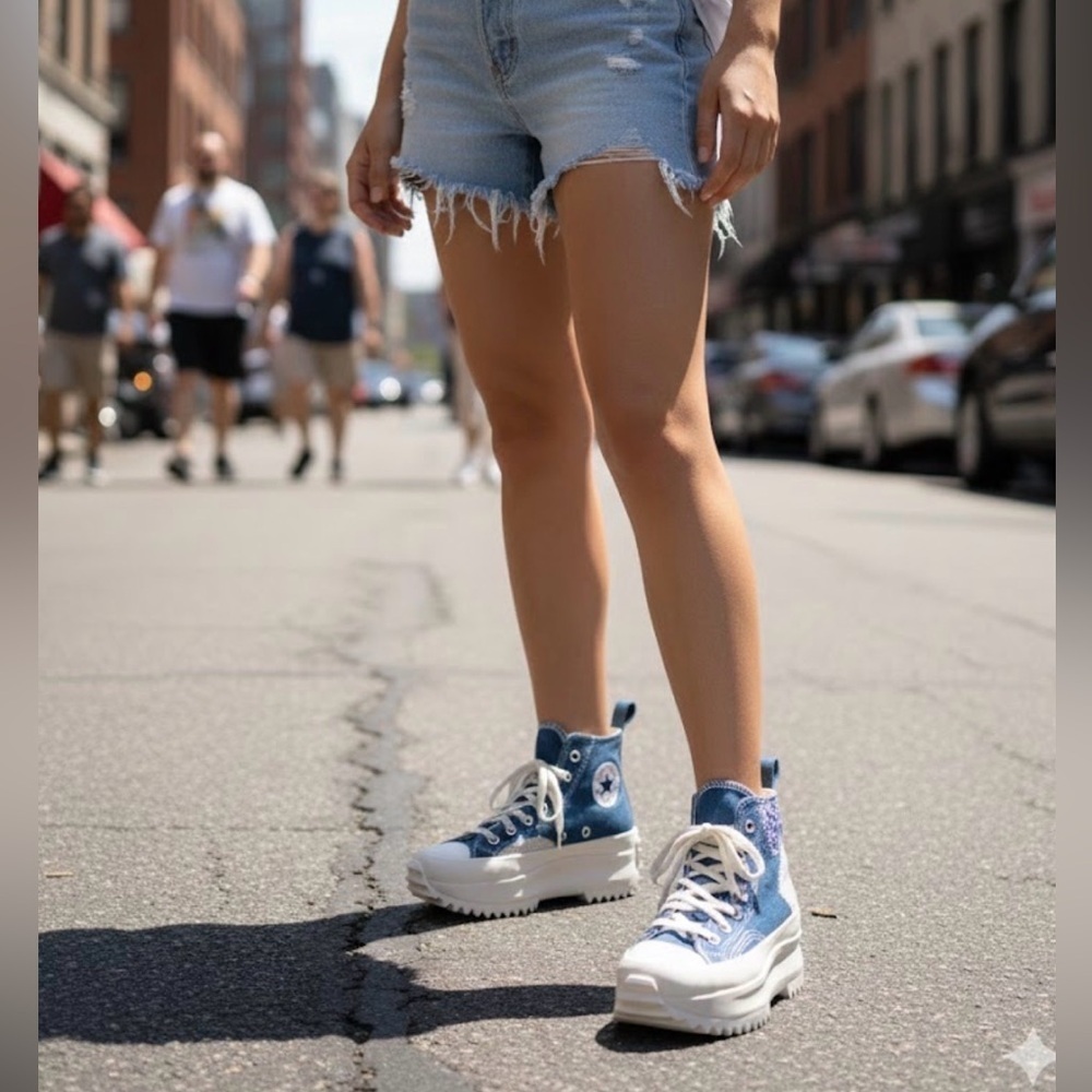 Converse Kids Denim High-Top Sneakers - Blue and White - Picture 2 of 8